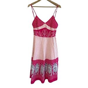 Magic Size 1X Hot Pink White Polka Dot Y2K Babydoll Cami Midi Dress Travel Party